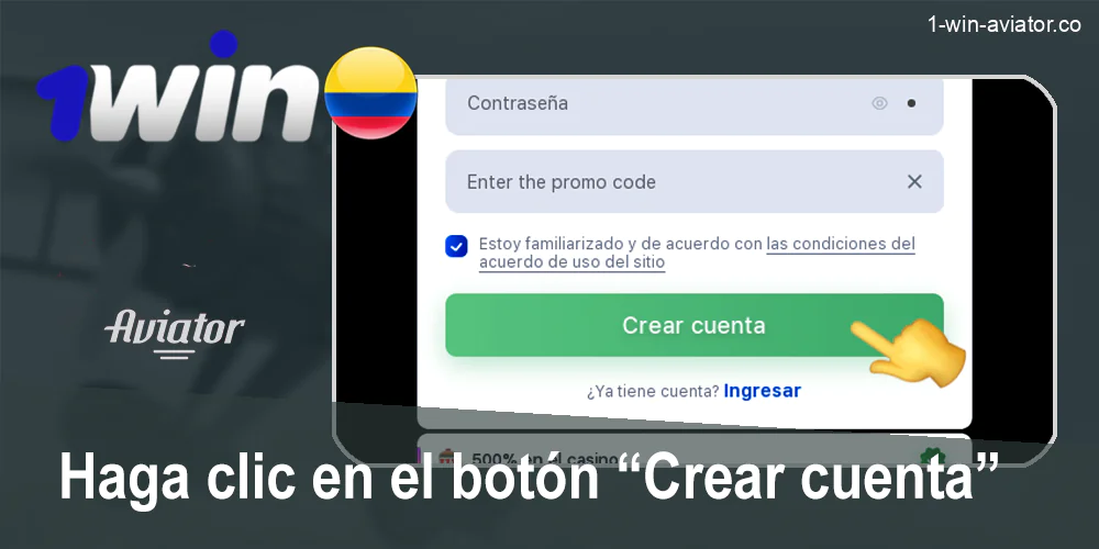 Confirmar el registro de la cuenta personal en 1Win