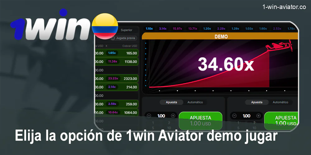 Seleccione el modo demo de Aviator en el sitio web de 1Win