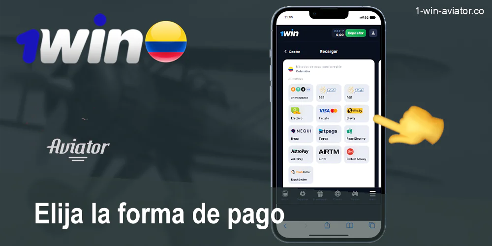 Seleccione un servicio para recargar su cuenta 1Win